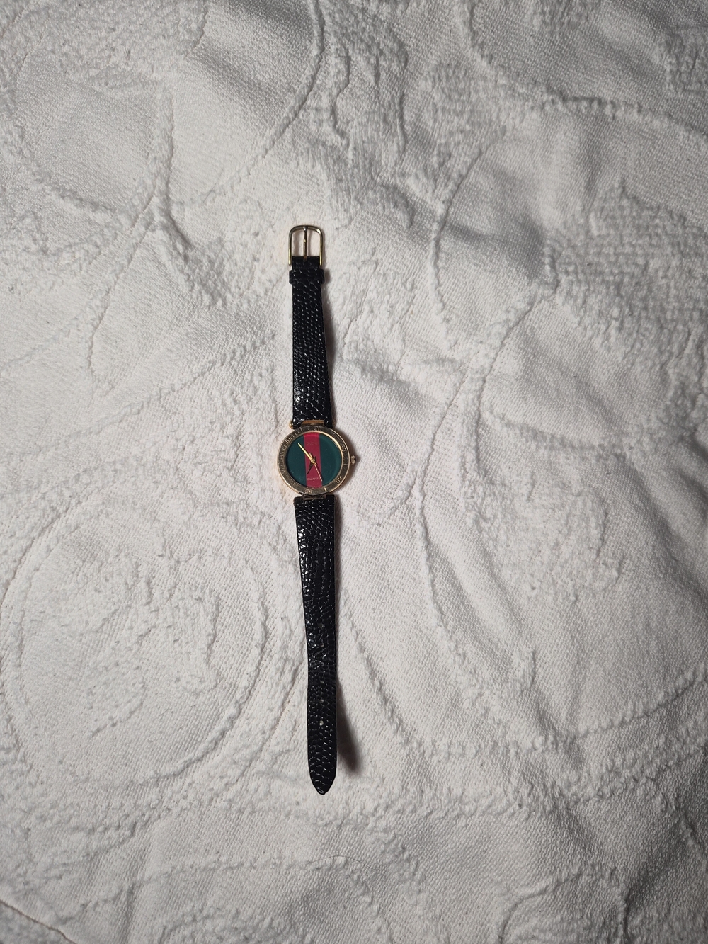 Vintage Fucci Watch Black Band Gold Tone Green Red Face Chic Streetwear ✨️💫